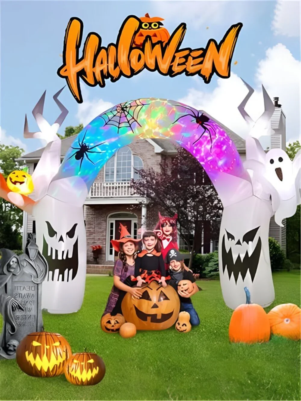 10FT Halloween Inflatable Decoration Colorful Pumpkin Ghost